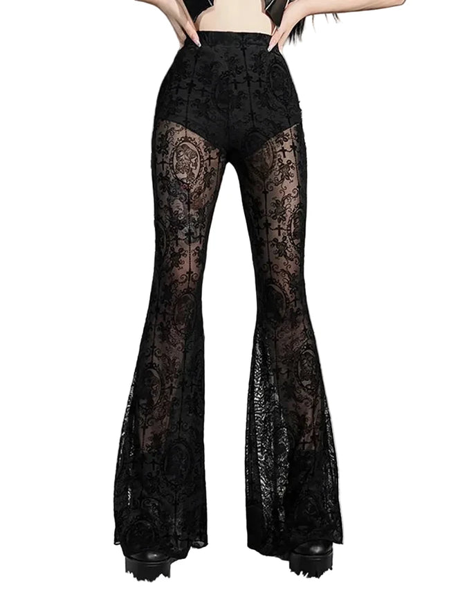 Pantalon Femme Évasé Gothique Noir