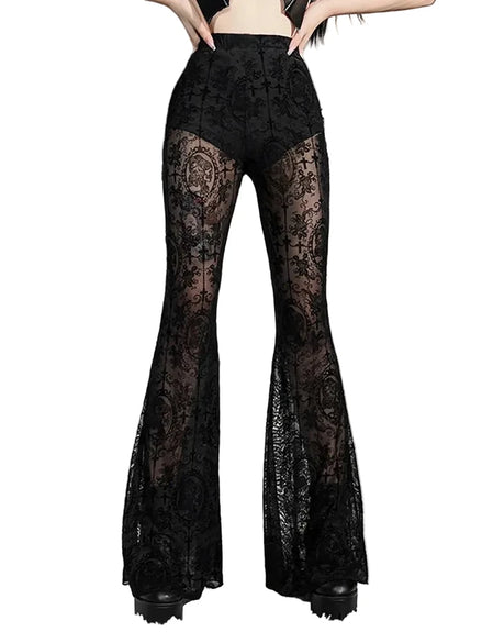 Pantalon Femme Évasé Gothique Noir