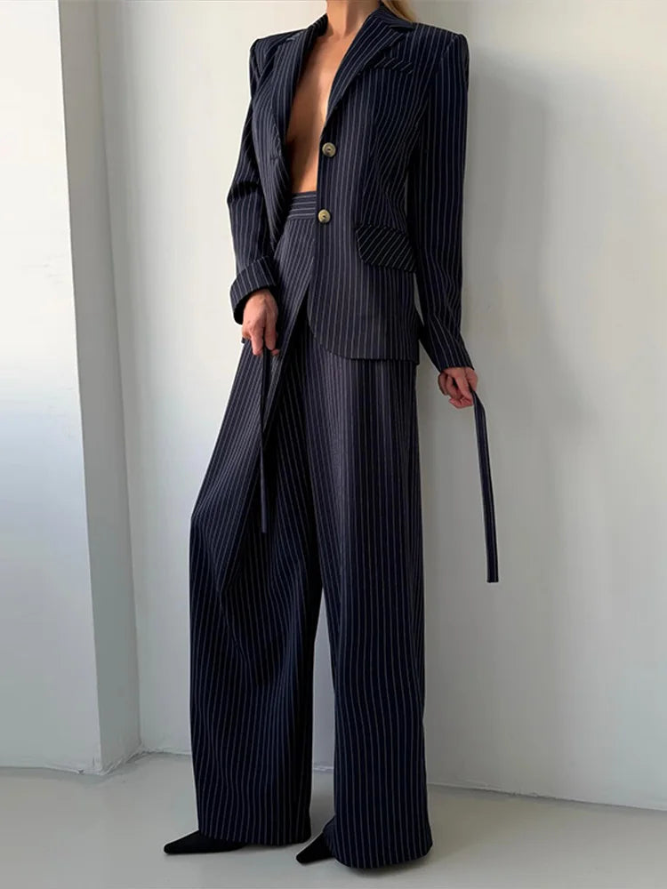 Ensemble Femme Élégant Blazer & Pantalon Large
