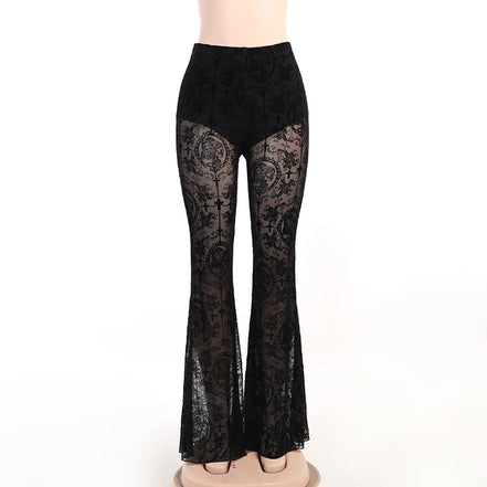 Pantalon Femme Évasé Gothique Noir