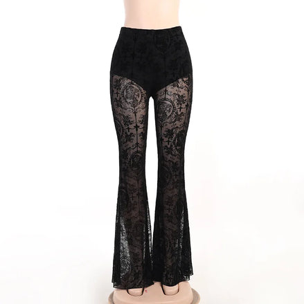 Pantalon Femme Évasé Gothique Noir