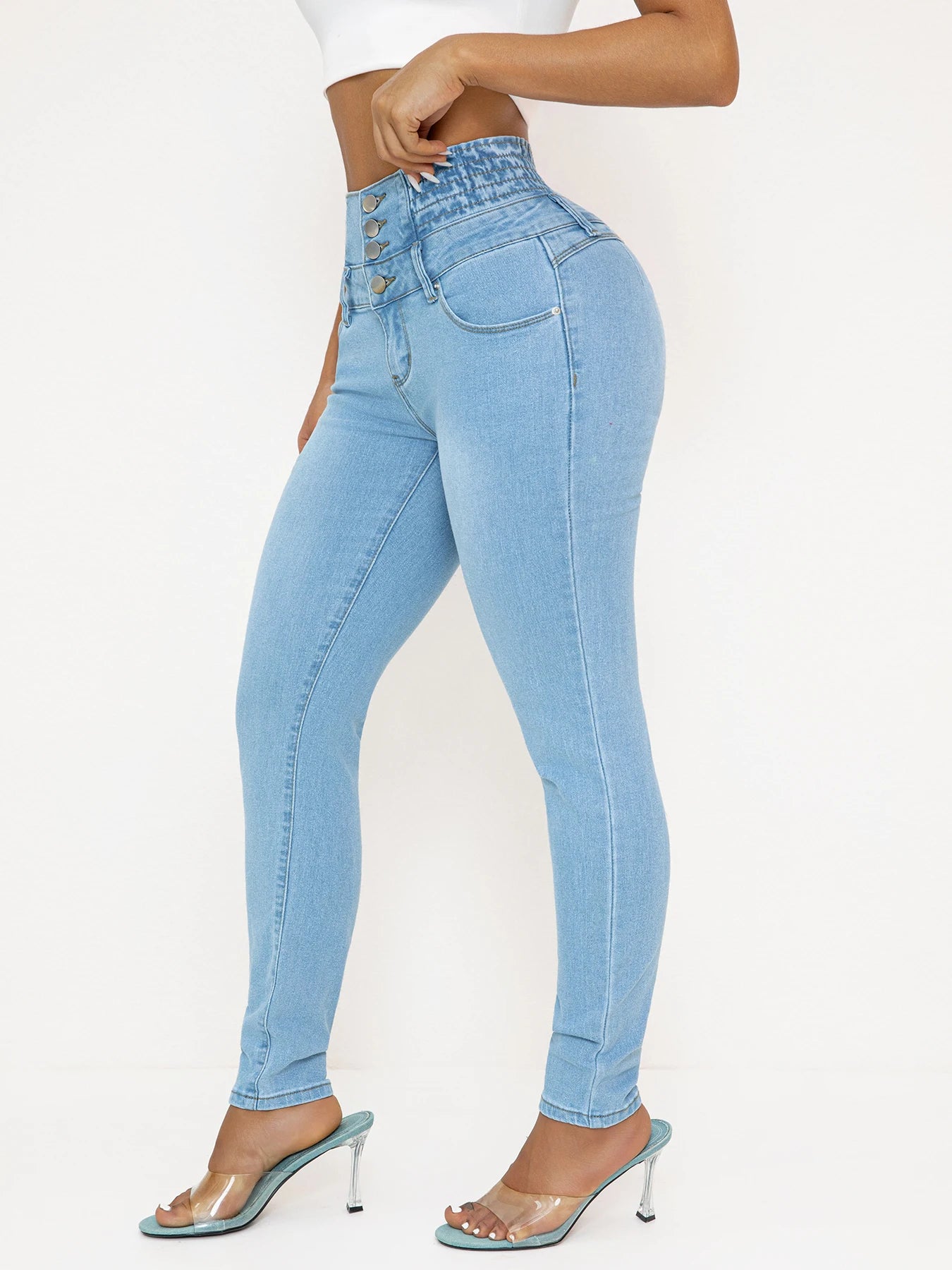 Jean Femme Taille Haute Slim Bleu Clair