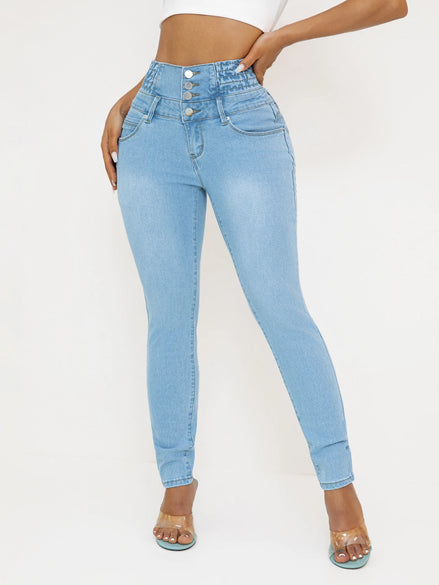 Jean Femme Taille Haute Slim Bleu Clair